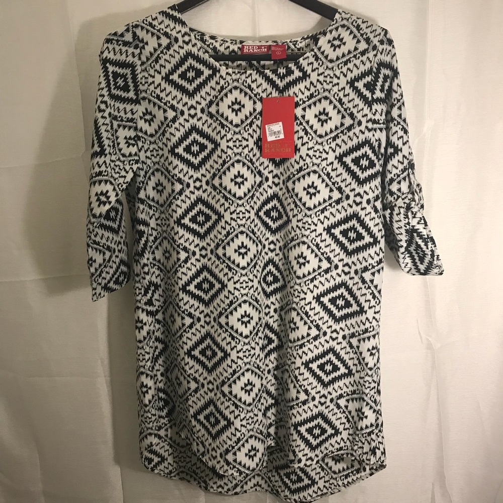 Red Ranch Black & White High-Low Dress, Large NWT